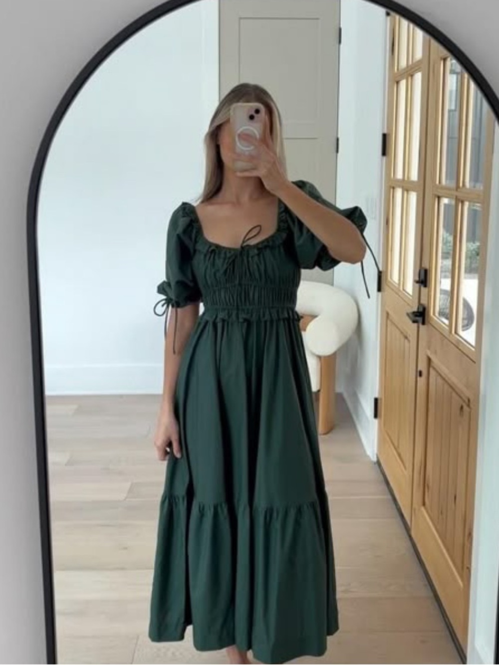 Worth Collective Crissy Forest Green 100% Cotton Puff Sleeve Maxi dress NWOT